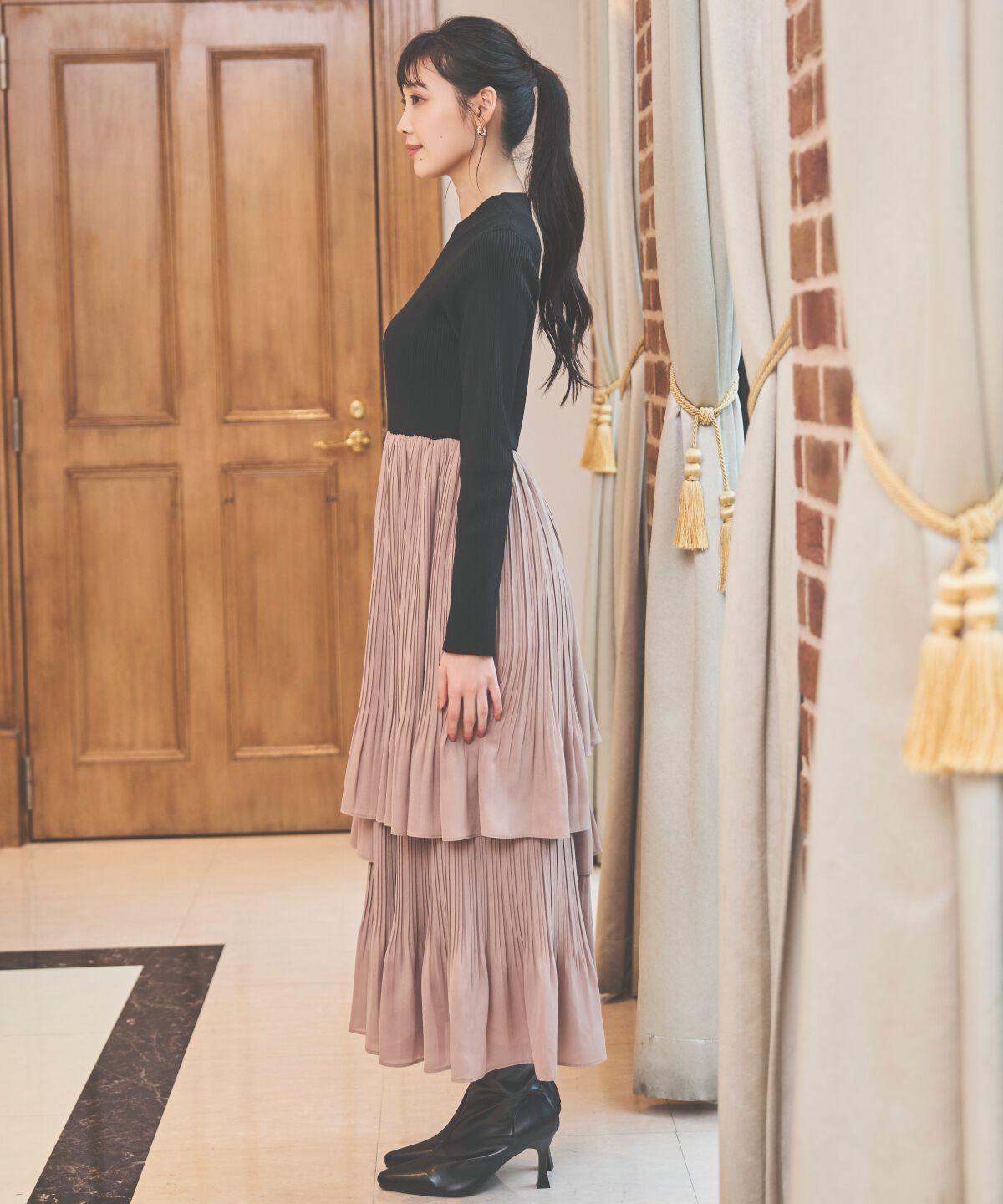 アンドクチュール「消しプリーツドッキングワンピース」|ワンピース|