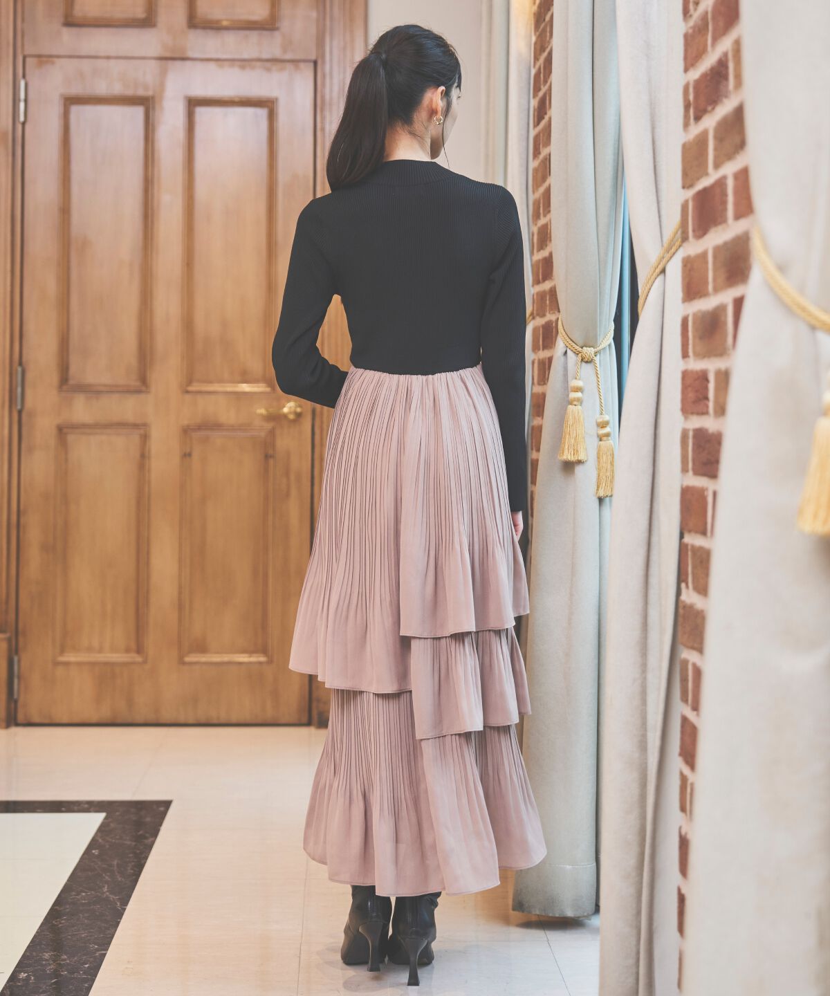 アンドクチュール「消しプリーツドッキングワンピース」|ワンピース|