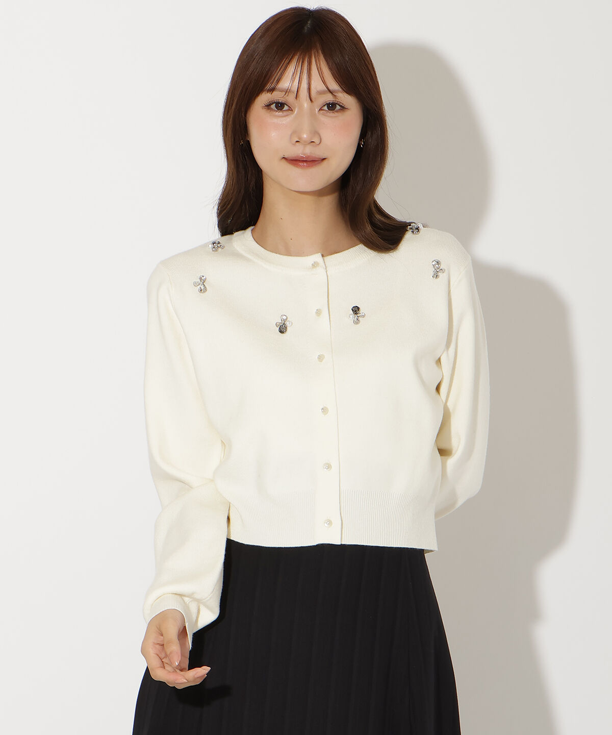 アンドクチュール「ビジュー&times;パールニットカーディガン」|カーディガン|