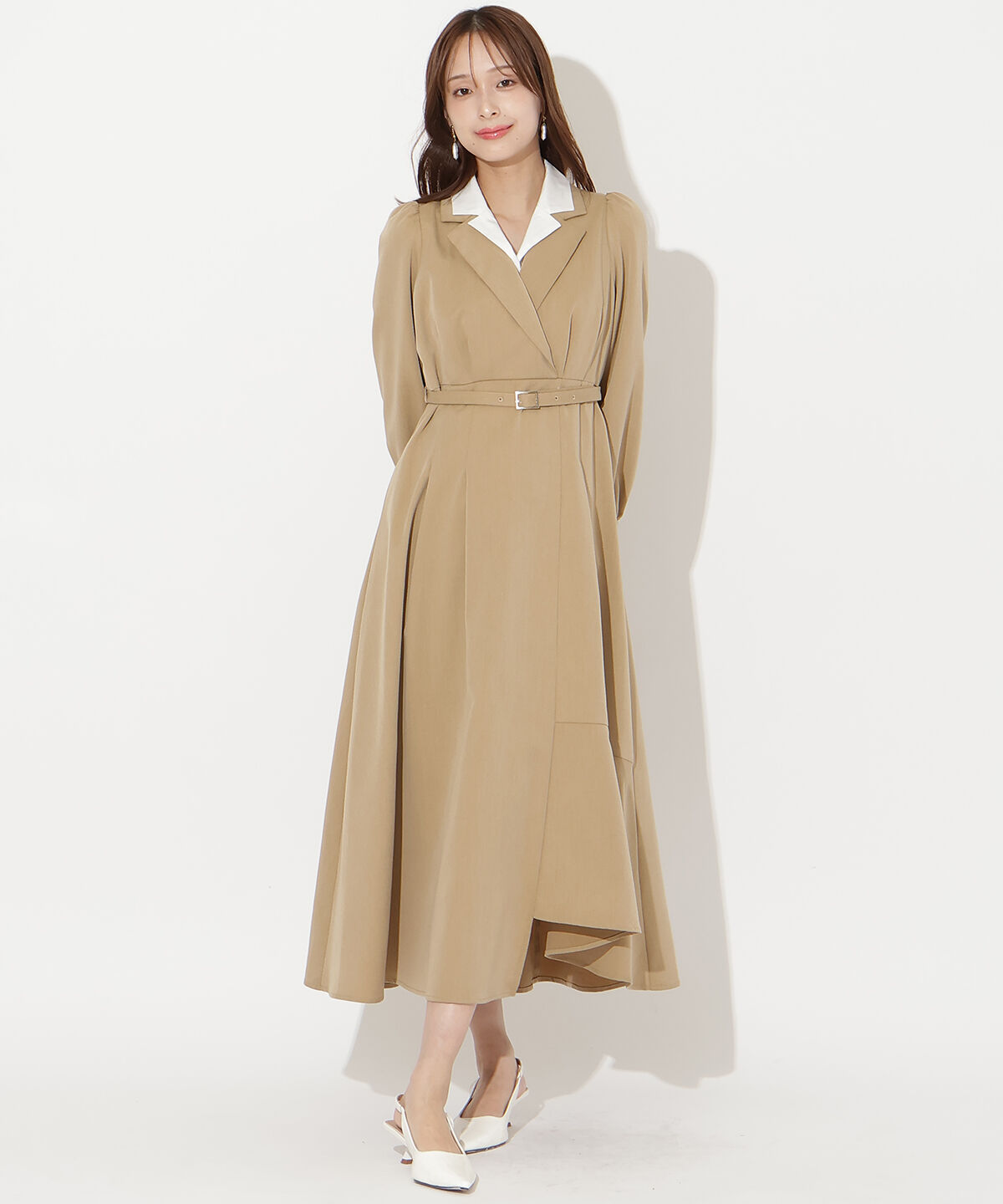 アンドクチュール「ダブルカラーワンピース」|ワンピース|ベージュ