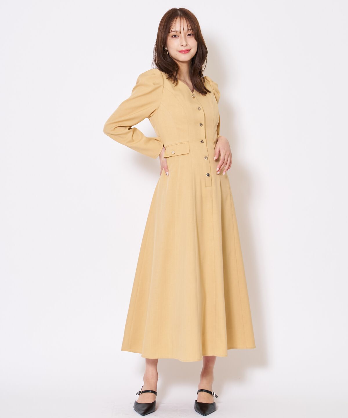 アンドクチュール「Vネックパフスリーブワンピース」|ワンピース|