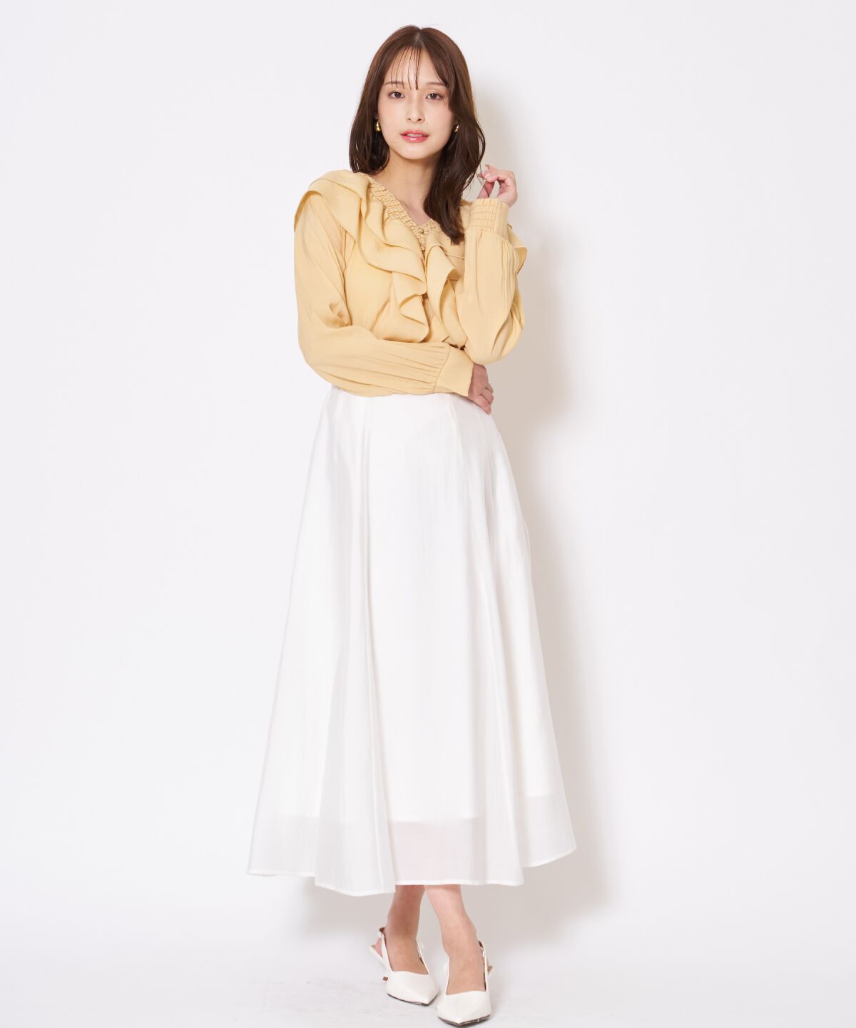 アンドクチュール「ベルト付きシアーフレアスカート」|フレア|