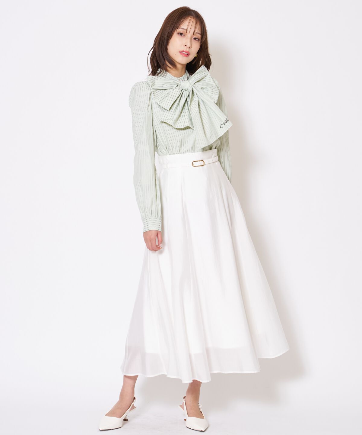 アンドクチュール「ベルト付きシアーフレアスカート」|フレア|