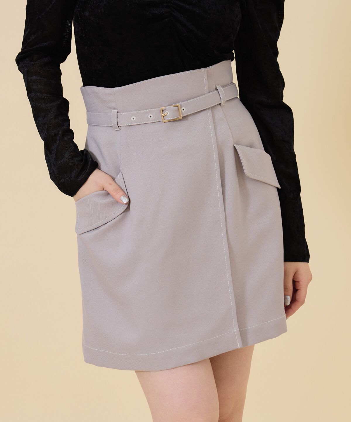 REDYAZEL「ベルティッドウーリッシュミニスカート」|台形|