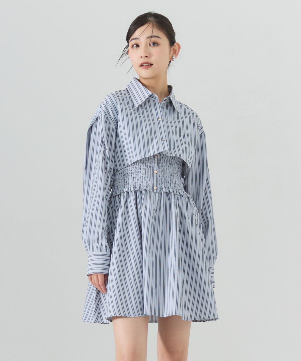 REDYAZEL「ストライプシャツ＆ミニワンピースセット」|ワンピース|グレー