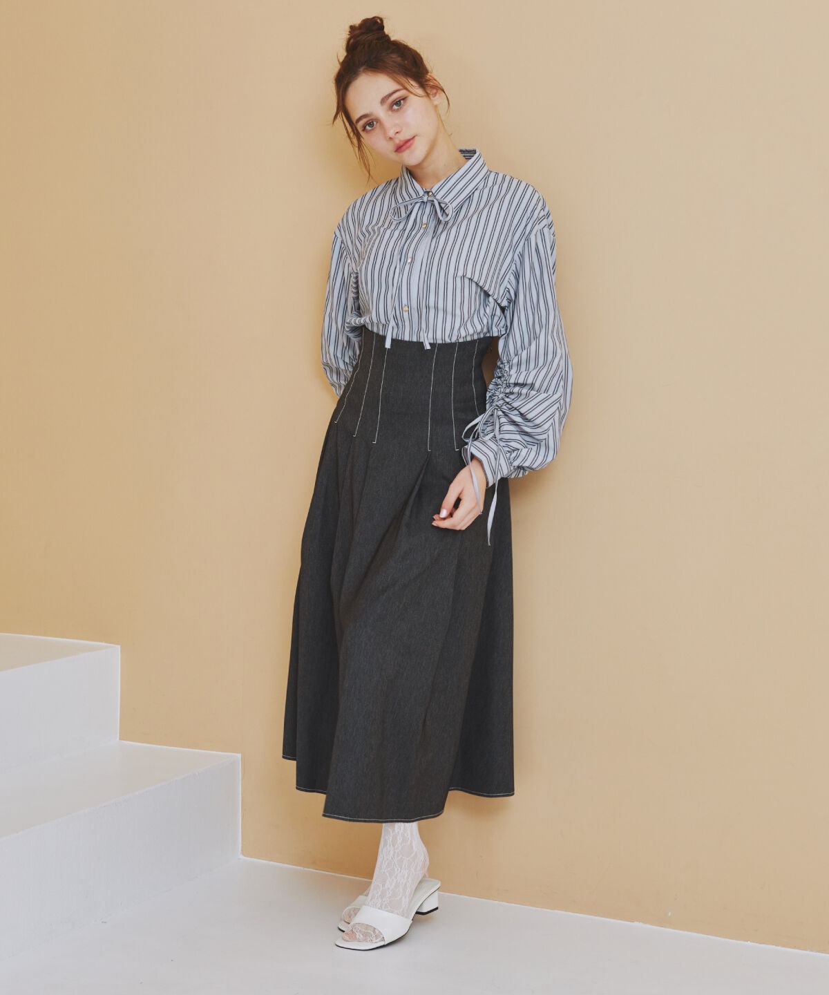 REDYAZEL「デニムライクタックフレアスカート」|フレア|