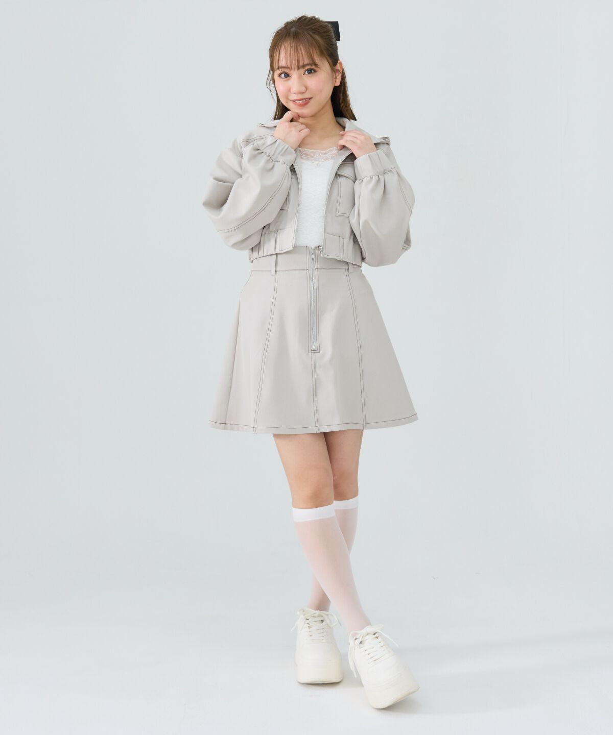 REDYAZEL「バイカラーステッチフレアミニスカート」|フレア|