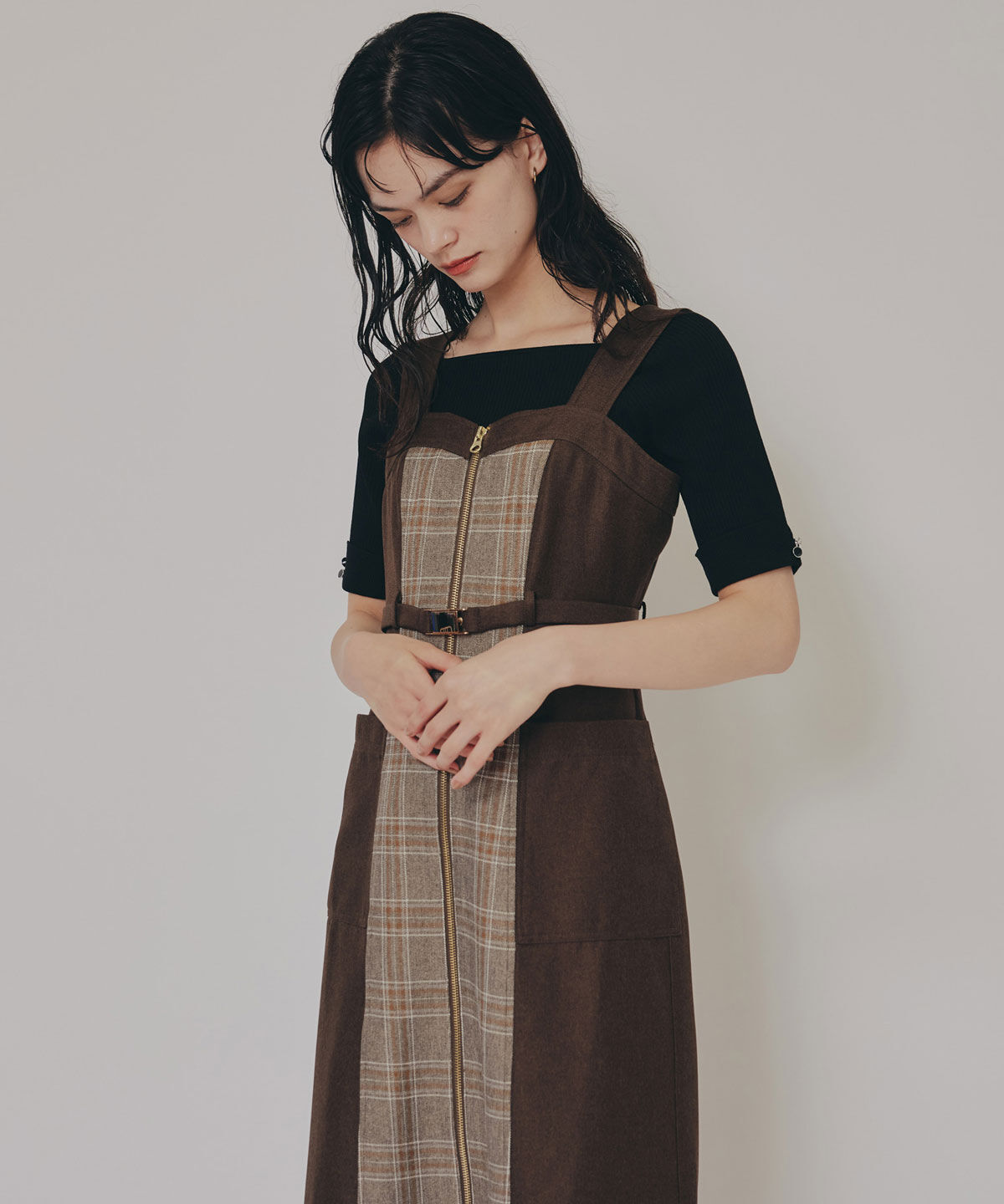 REDYAZEL「フロントジップバイカラーチェックワンピース」|ワンピース|