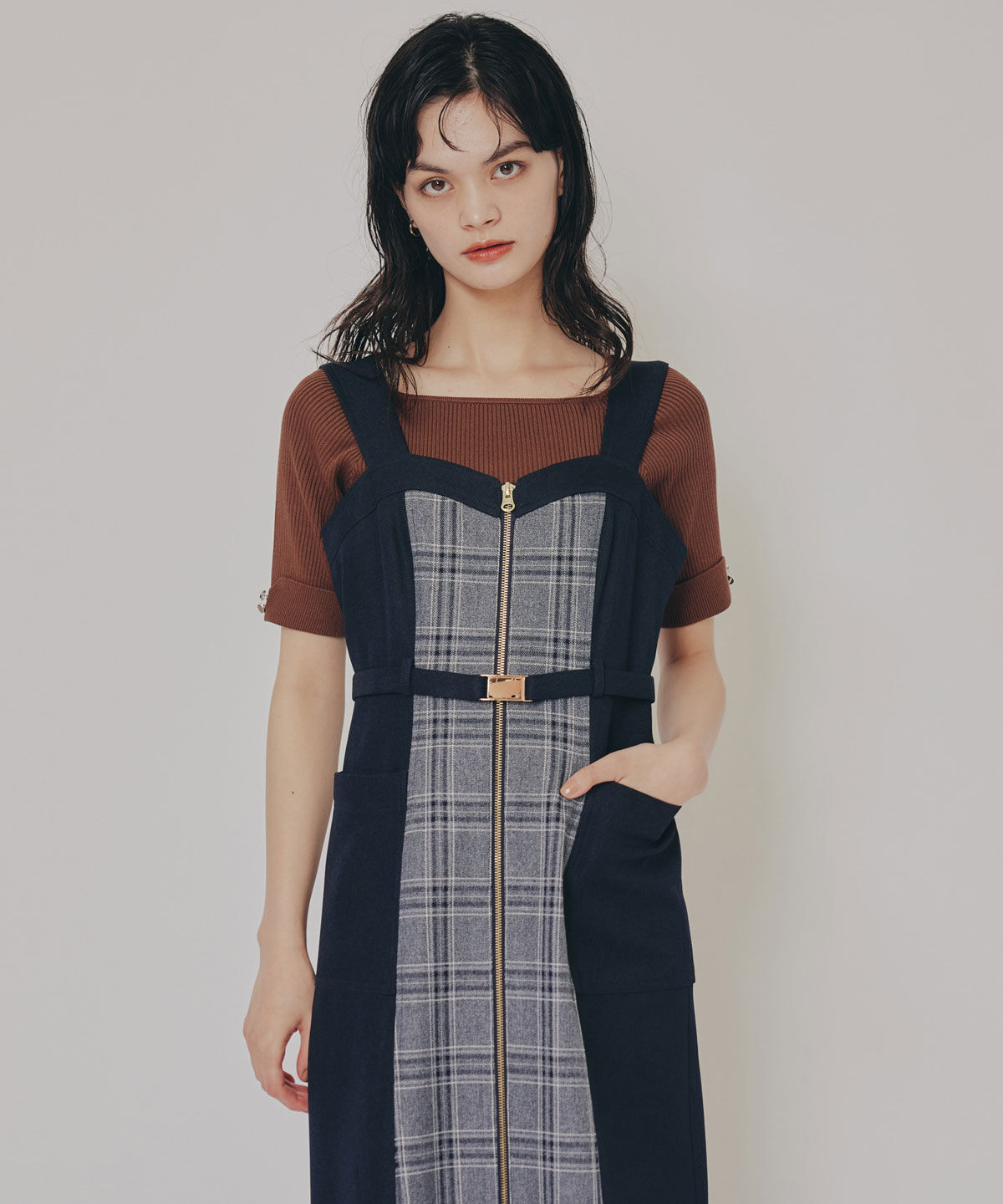 REDYAZEL「フロントジップバイカラーチェックワンピース」|ワンピース|