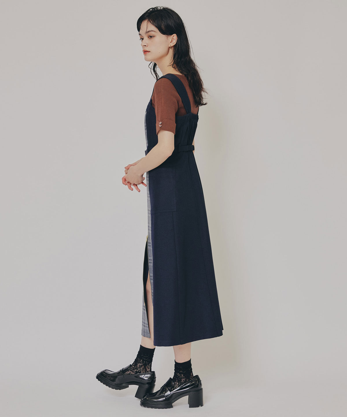 REDYAZEL「フロントジップバイカラーチェックワンピース」|ワンピース|