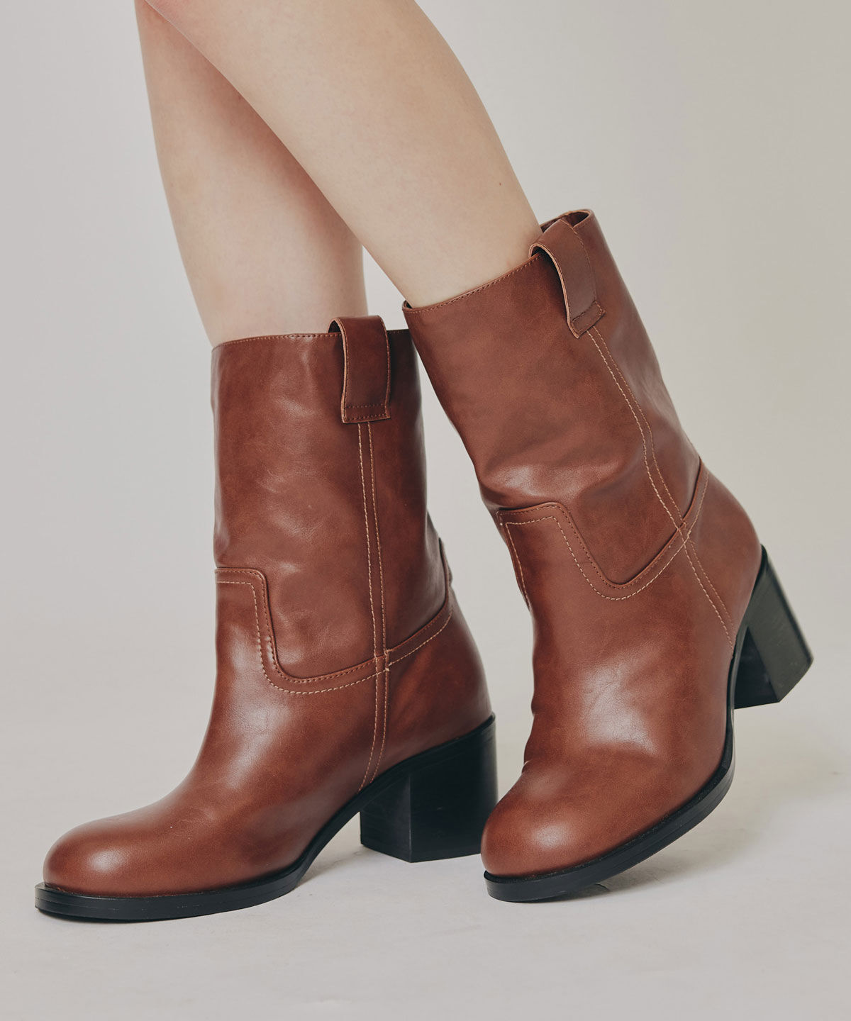 REDYAZEL「ウエスタンライクショートブーツ」|ショートブーツ|ブラウン