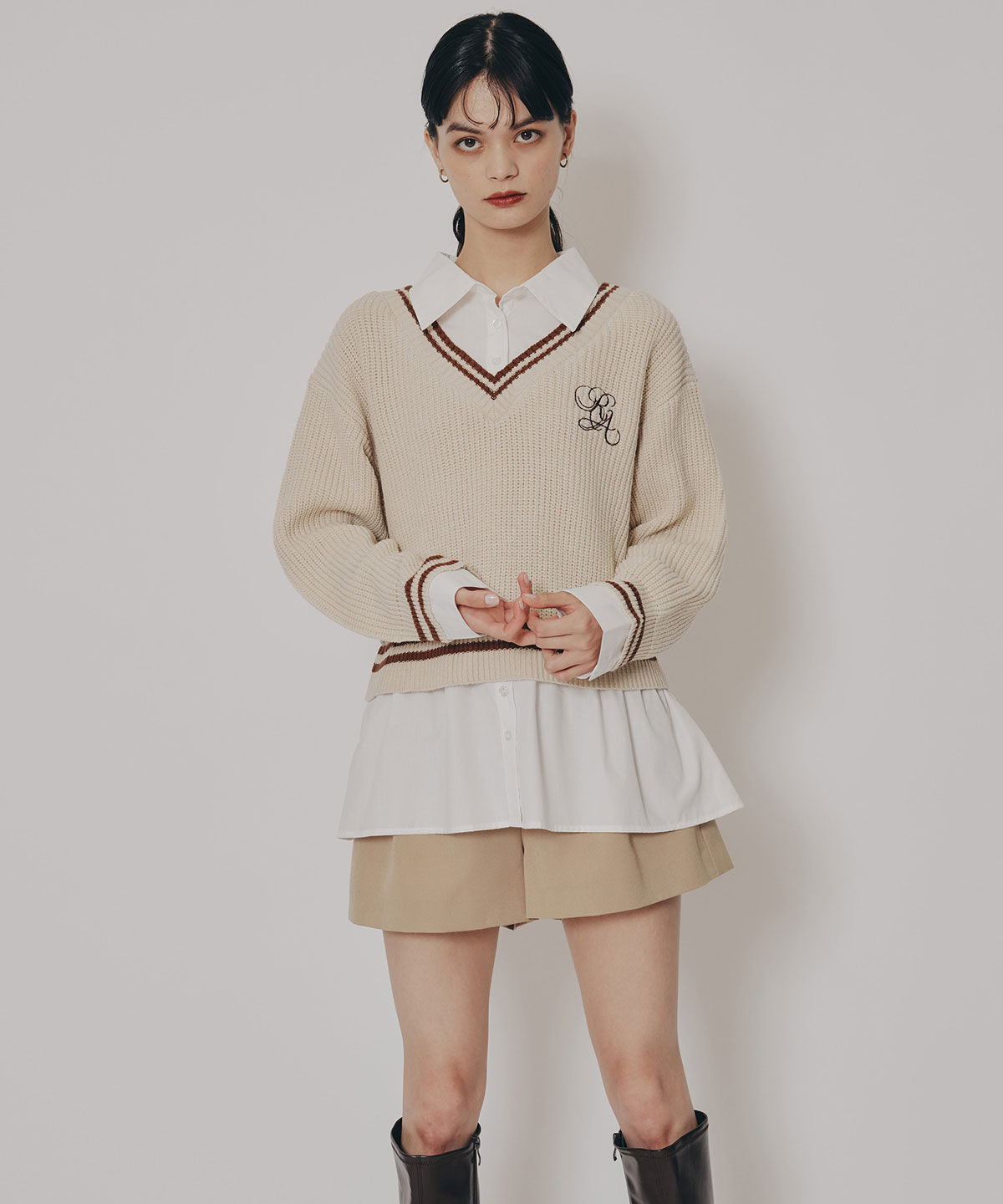 REDYAZEL「レイヤードシャツドッキングニットプルオーバー」|ニット・セーター|