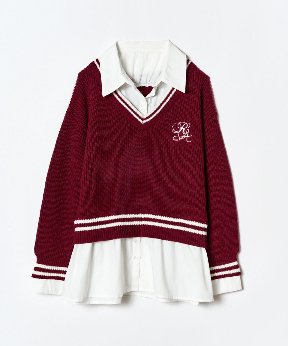 REDYAZEL「レイヤードシャツドッキングニットプルオーバー」|ニット・セーター|