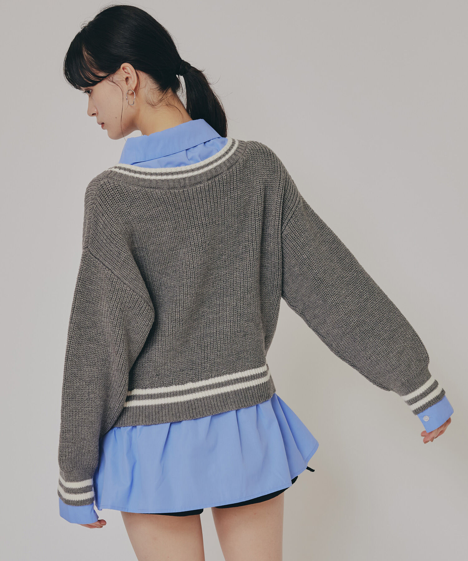 REDYAZEL「レイヤードシャツドッキングニットプルオーバー」|ニット・セーター|