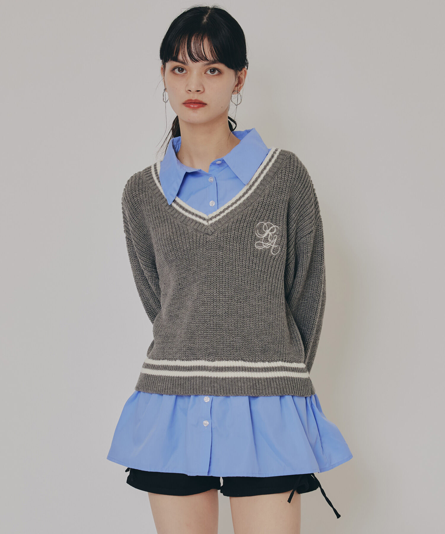 REDYAZEL「レイヤードシャツドッキングニットプルオーバー」|ニット・セーター|