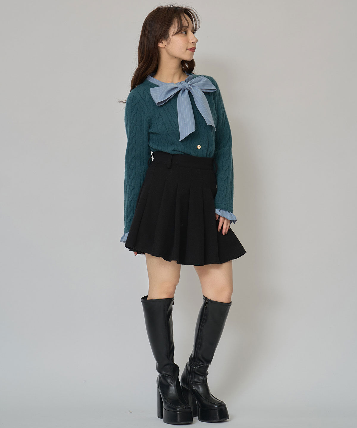 REDYAZEL「ボウタイケーブルニットプルオーバー」|ニット・セーター|