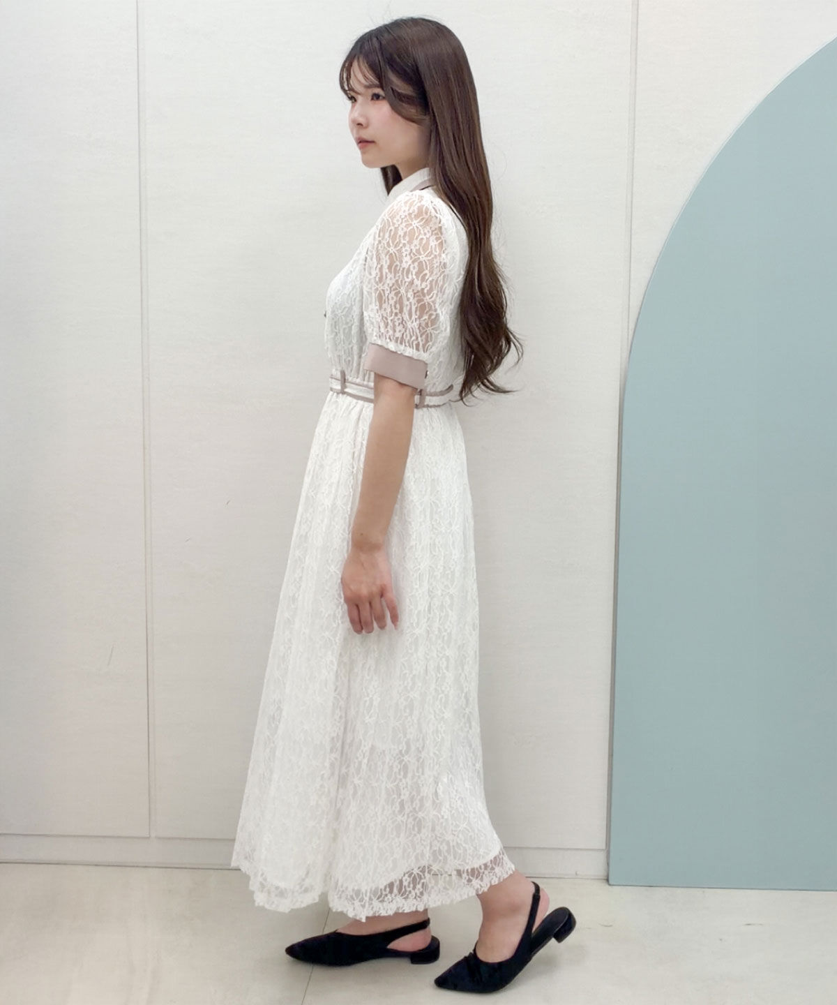 REDYAZEL「レースバイカラープリーツロングワンピース」|ワンピース|