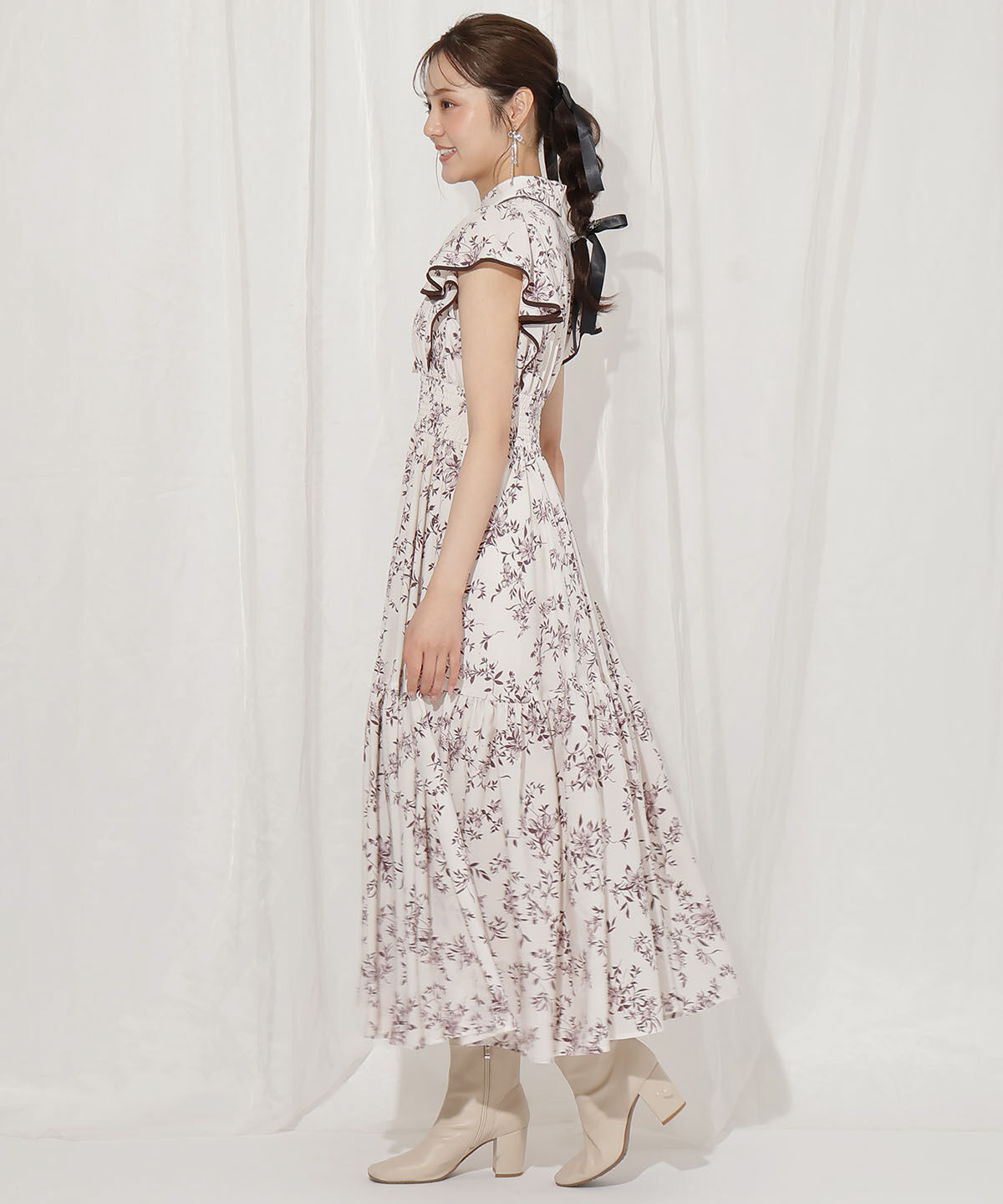 WILLSELECTION「モノトーンフラワーティアードワンピース」|ワンピース|