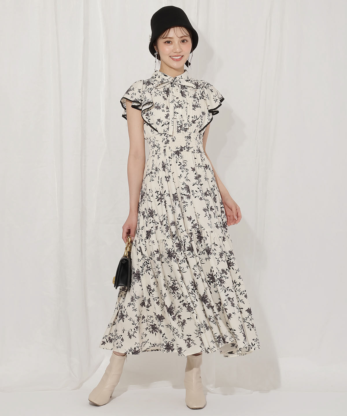 WILLSELECTION「モノトーンフラワーティアードワンピース」|ワンピース|