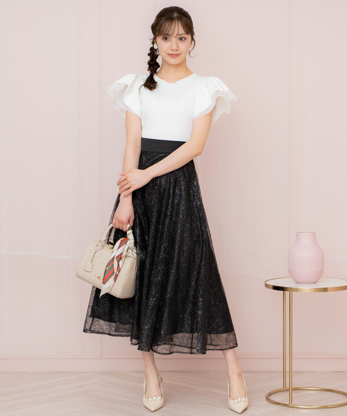 WILLSELECTION「スパンコール付きチュールスカート」|フレア|