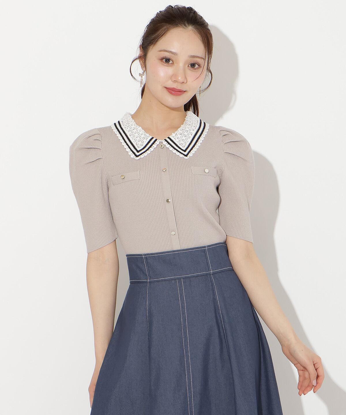 WILLSELECTION「バイカラーレース襟リブニット」|ニット・セーター|