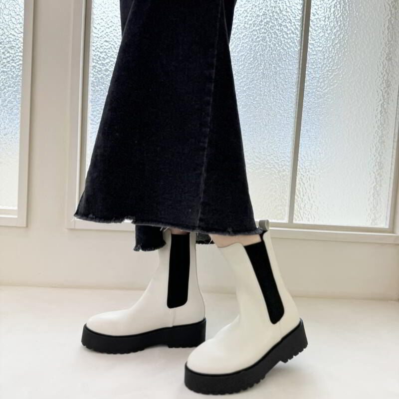 ORiental TRaffic「厚底 ミドル丈 サイドゴアブーツ /31439 ミドルブーツ」|ショートブーツ|WHITE