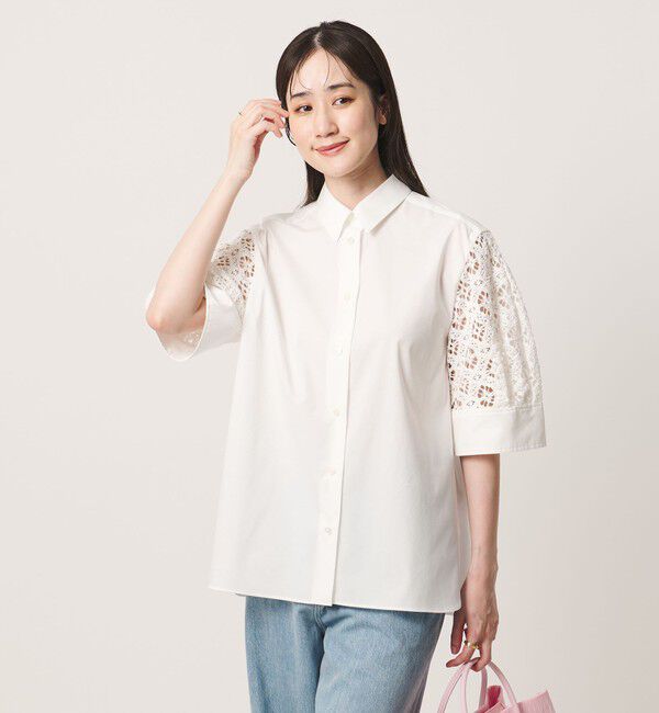 UNITED ARROWS「ラッセルレース コンビ シャツ ‐ウォッシャブル‐」|シャツ・ブラウス|