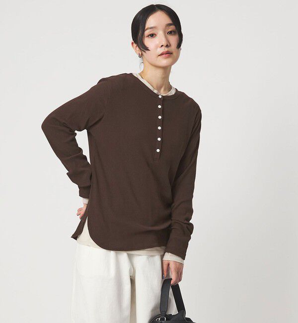 UNITED ARROWS green label relaxing「【WEB限定】＜at ease＞シアーテレコ ヘンリーネック カットソー」|Tシャツ・カットソー|DK.BROWN