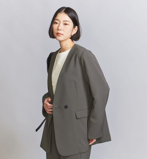 BEAUTY&YOUTH UNITED ARROWS「【WEB限定 Wardrobe DAILY MINIMAL】ダブルクロス カラーレスジャケット ウォッシャブル」|ノーカラージャケット|