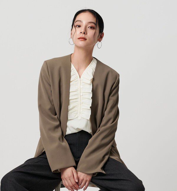 BEAUTY&YOUTH UNITED ARROWS「【WEB限定 Wardrobe DAILY MINIMAL】ダブルクロス カラーレスジャケット ウォッシャブル」|ノーカラージャケット|