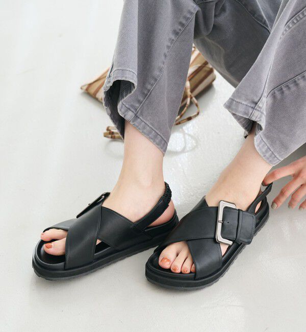 BEAUTY&YOUTH UNITED ARROWS「ビッグバックル クロスストラップ サンダル」|サンダル|BLACK