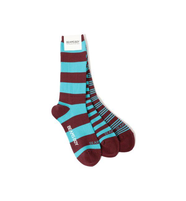 BEAMSBOY「テレコ ボーダー 3/2」|ソックス|BLUE*BORDEAUX