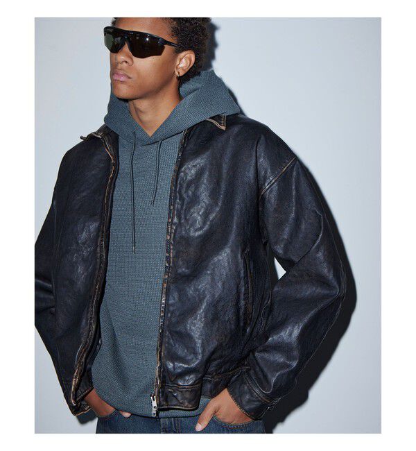 BEAMS「ユーズド加工 レザージップブルゾン」|ブルゾン・スタジャン|