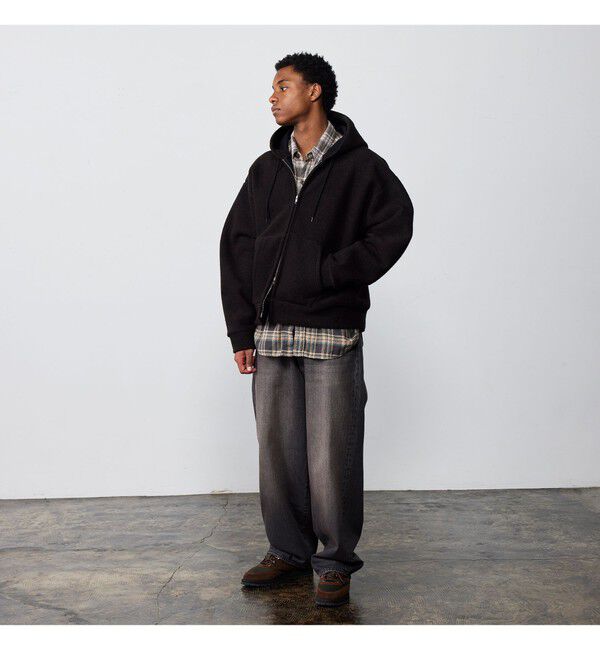 BEAMS「ワイドショートフィット スライバー フルジップ フーディ」|ブルゾン・スタジャン|