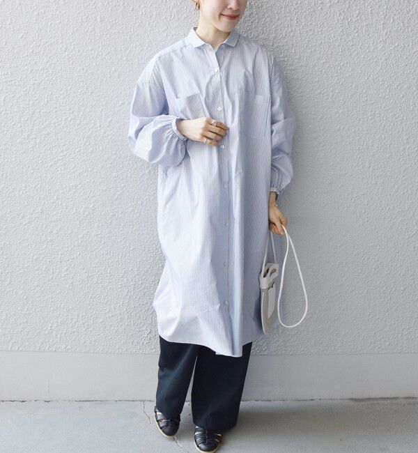 SHIPS any「SHIPS any:〈接触冷感・吸水速乾〉バック フリル ギャザー シャツワンピース」|ワンピース|