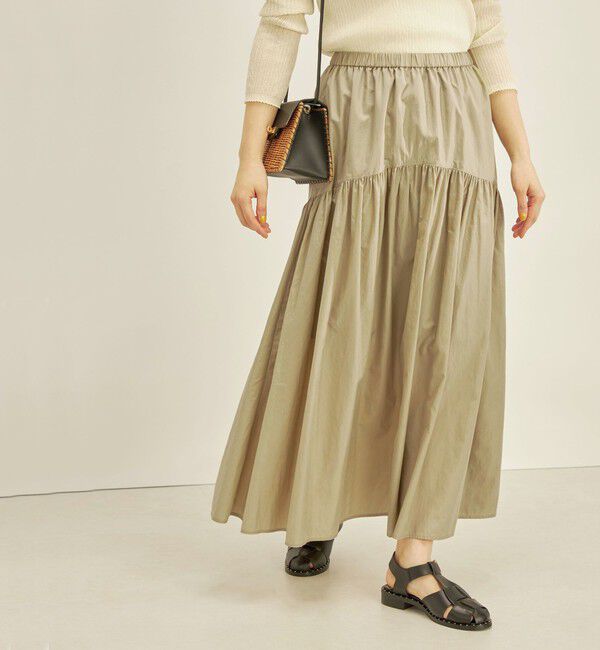 SHIPS for women「〈手洗い可能〉タフタ ティアード ロング スカート」|スカート|ベージュ