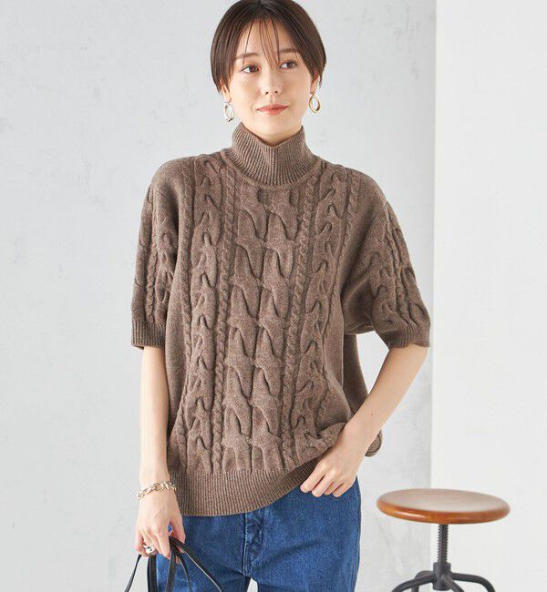 SHIPS for women「【SHIPS別注】WRAPINKNOT:ハイネック ショート スリーブ ケーブル」|ニット・セーター|ブラウン