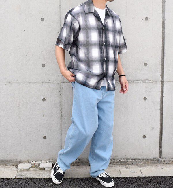 SHIPS any「SHIPS any: メッシュ オンブレチェック / ウェーブ パターン オープンカラー シアー シャツ◇」|シャツ・ブラウス|