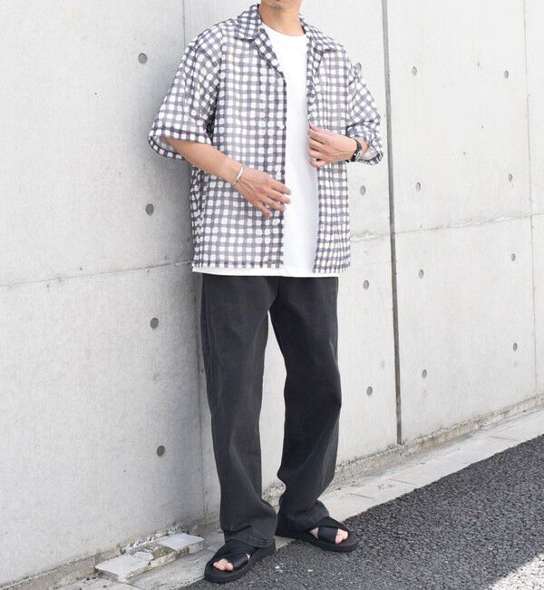 SHIPS any「SHIPS any: メッシュ オンブレチェック / ウェーブ パターン オープンカラー シアー シャツ◇」|シャツ・ブラウス|