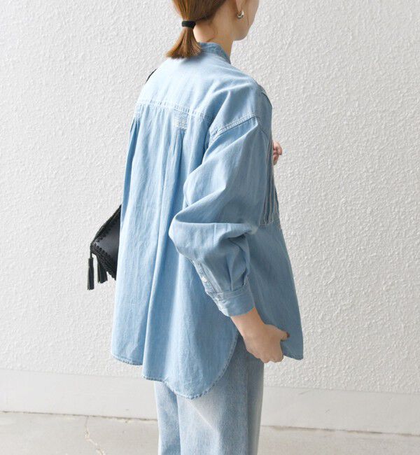 SHIPS any「SHIPS any:〈洗濯機可能〉デニム シーム バンドカラー シャツ ブラウス」|シャツ・ブラウス|
