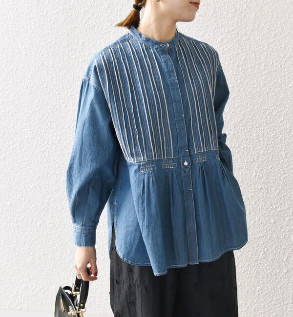 SHIPS any「SHIPS any:〈洗濯機可能〉デニム シーム バンドカラー シャツ ブラウス」|シャツ・ブラウス|