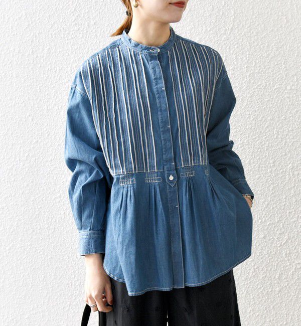 SHIPS any「SHIPS any:〈洗濯機可能〉デニム シーム バンドカラー シャツ ブラウス」|シャツ・ブラウス|
