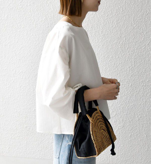 SHIPS any「SHIPS any:〈洗濯機可能〉ミニサッカー ドロスト リボン ボートネック ブラウス」|シャツ・ブラウス|