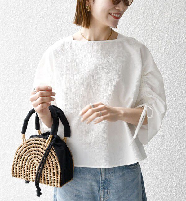 SHIPS any「SHIPS any:〈洗濯機可能〉ミニサッカー ドロスト リボン ボートネック ブラウス」|シャツ・ブラウス|