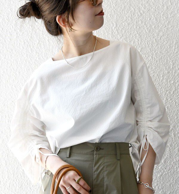 SHIPS any「SHIPS any:〈洗濯機可能〉ミニサッカー ドロスト リボン ボートネック ブラウス」|シャツ・ブラウス|