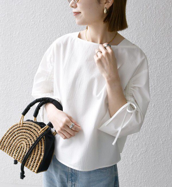 SHIPS any「SHIPS any:〈洗濯機可能〉ミニサッカー ドロスト リボン ボートネック ブラウス」|シャツ・ブラウス|