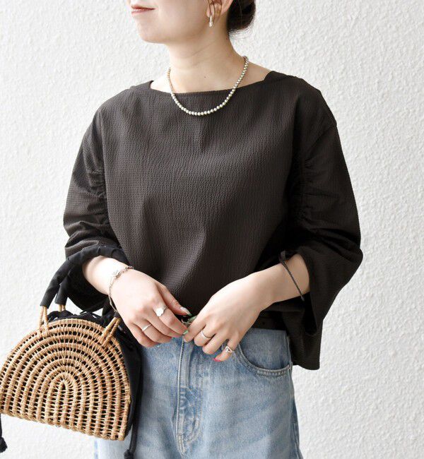 SHIPS any「SHIPS any:〈洗濯機可能〉ミニサッカー ドロスト リボン ボートネック ブラウス」|シャツ・ブラウス|