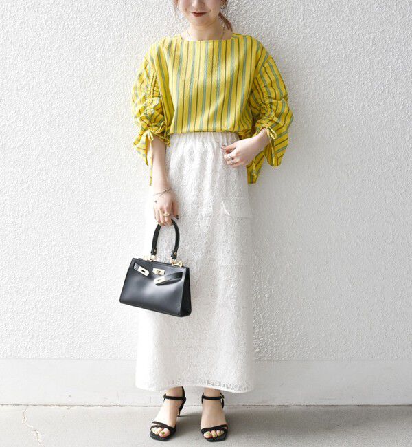 SHIPS any「SHIPS any:〈洗濯機可能〉ミニサッカー ドロスト リボン ボートネック ブラウス」|シャツ・ブラウス|