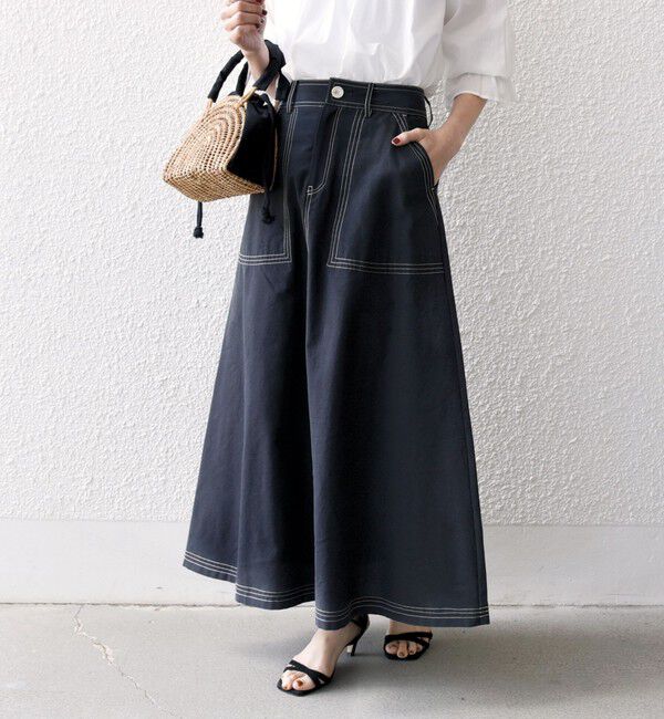 SHIPS any「SHIPS any:〈洗濯機可能〉オックス ステッチ フレア ロング スカート」|フレア|