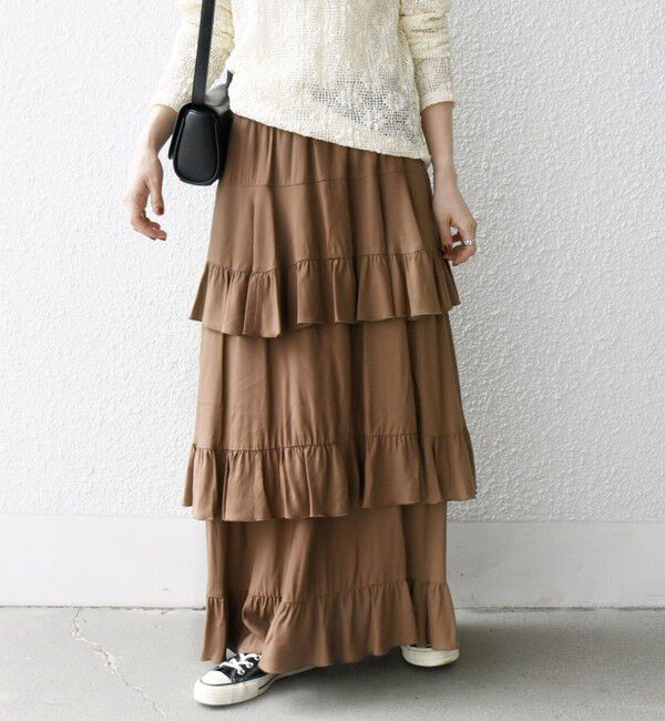 SHIPS any「SHIPS any:〈洗濯機可能〉ティアード ラッフル マキシ スカート」|スカート|